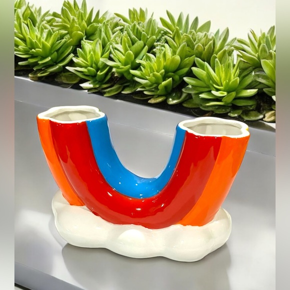 U Shape Rainbow Modern Vase Clouds Planter Ceramic Double Vase - Picture 5 of 8